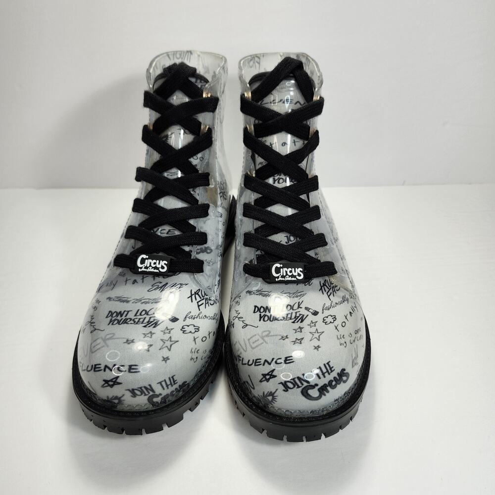 Circus By Sam Edelman Kascade Clear Graffiti Rain Combat Boots Women’s Size 10